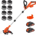 JAGROM Electric String Trimmer Cordless with 2x2.0Ah Battery, 20V Battery Powered 12-inch Lawn Mover & Edger Lawn Tool with Charger, Powered Grass Trimmer with 8pcs Spool Line for Yard, Garden, Orange