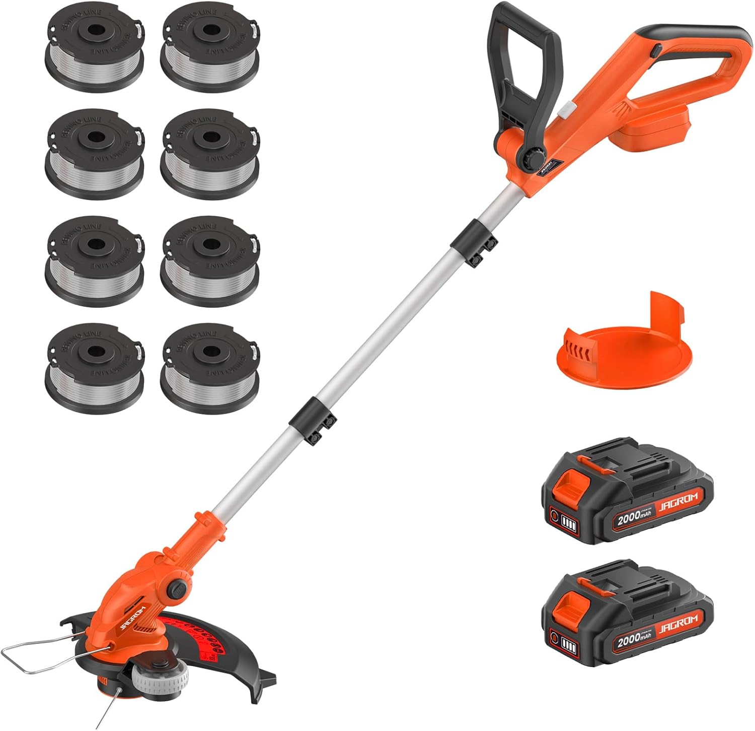 61g9nI7OUVL._AC_SL1500_ JAGROM Electric String Trimmer Cordless with 2x2.0Ah Battery, 20V Battery Powered 12-inch Lawn Mover & Edger Lawn Tool with Charger, Powered Grass Trimmer with 8pcs Spool Line for Yard, Garden, Orange - Image 1