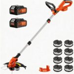 20V 12" Cordless String Trimmer With 2 X 2.0Ah Battery and Charger, Electric Grass Trimmer Battery Powered Eater String, Edger Lawn Tool Grass Cutter With 8pcs Line, Lawn Mover For Garden Yard, Orange