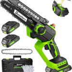Mini Chainsaw Cordless, 6 Inch Electric Chainsaw with 2 Battery, Handheld Battery Powered Chain Saw with Auto Oiler, Garden Tools Saw for Wood Cutting Tree Cutter, Holiday Gifts for Men, Dad, Husband