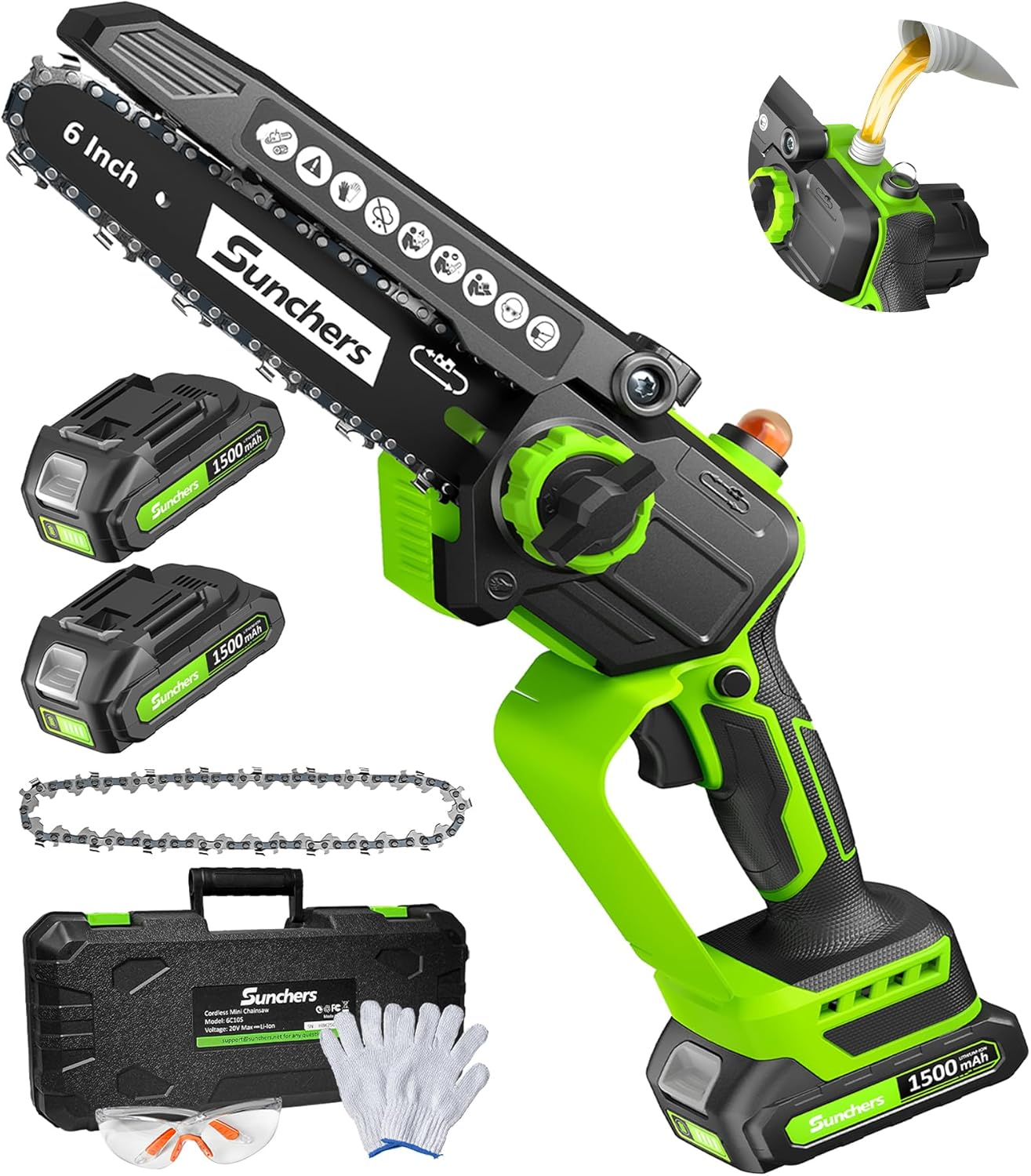 81DB5qRWfOL._AC_SL1500_ Mini Chainsaw Cordless, 6 Inch Electric Chainsaw with 2 Battery, Handheld Battery Powered Chain Saw with Auto Oiler, Garden Tools Saw for Wood Cutting Tree Cutter, Holiday Gifts for Men, Dad, Husband - Image 1